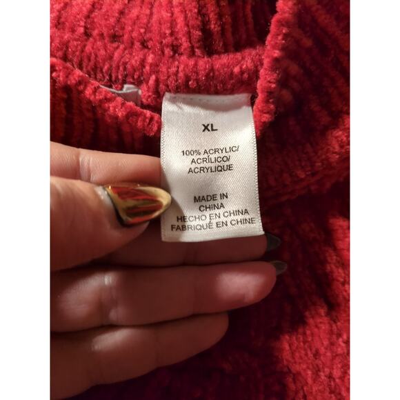 Vintage Alfred Dunner Sweater Women’s XL Red Chevron Cable Knit Holiday Mock - Picture 5 of 8